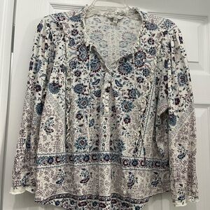 Lucky Brand Floral Blouse - Blue and Red on Cream